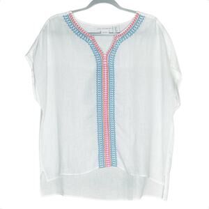 House Of Harlow 1960 Embroidered Linen Blouse Size L White Boho Lagenlook Beachy